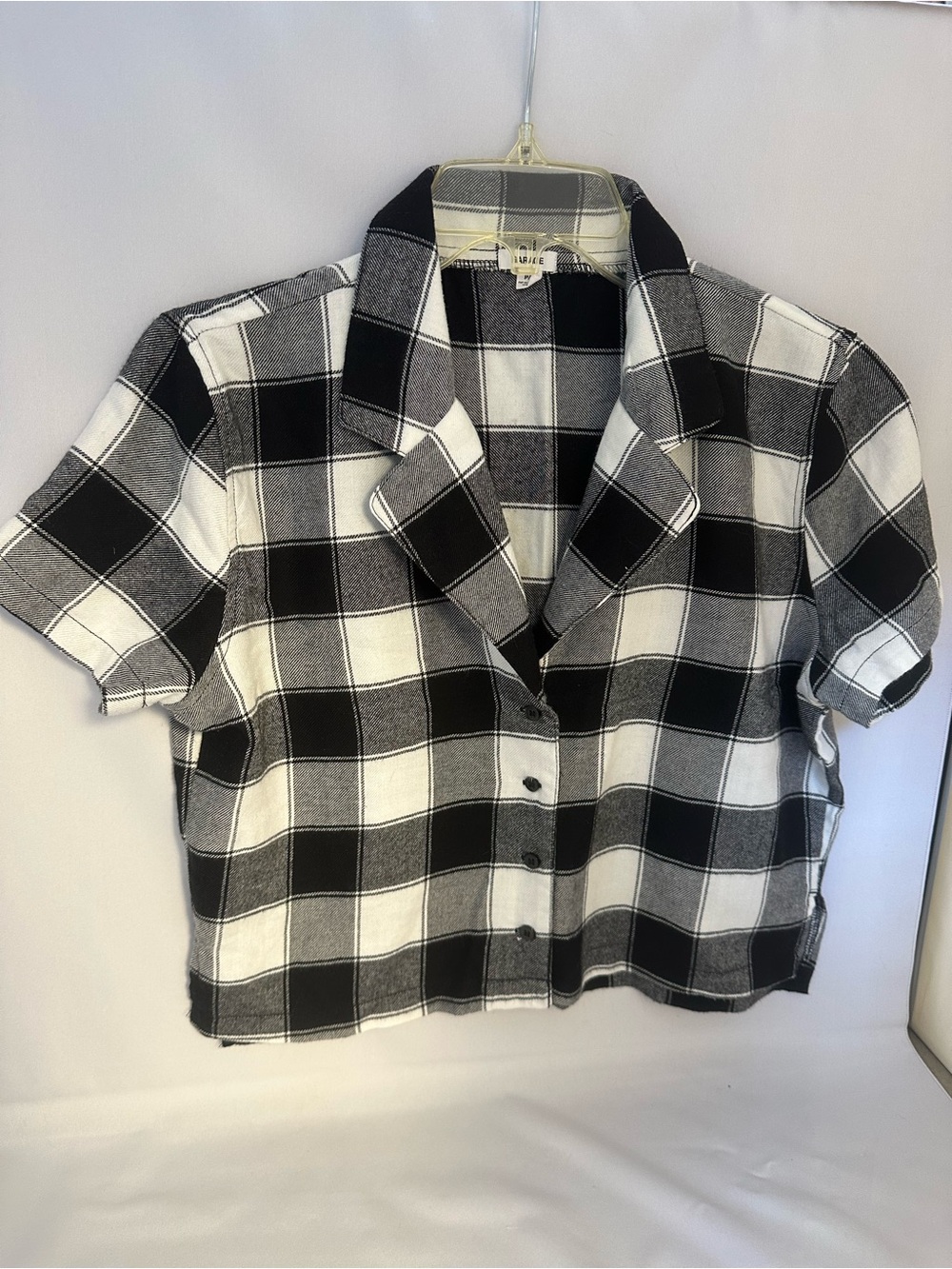Garage Black and White Plaid Cropped PJ Top Button Down  Short Sleeves Small
